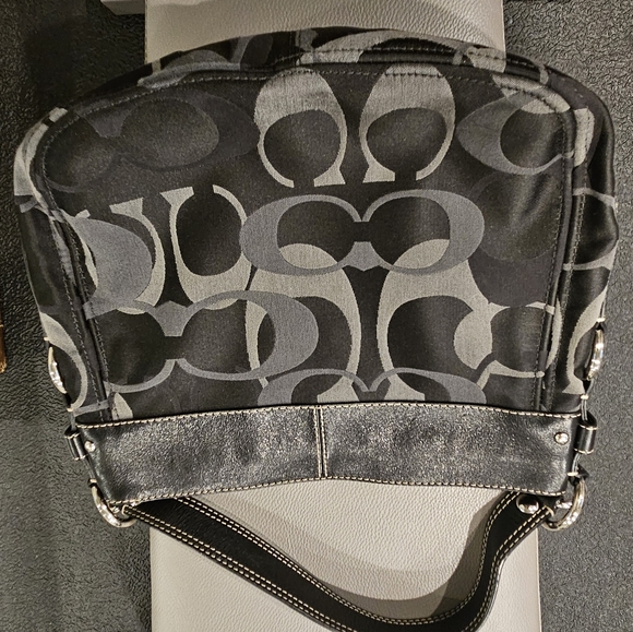 COACH Zoe Signature Black Canvas Hobo Shoulder Bag with Black Leather Trim - Picture 11 of 16